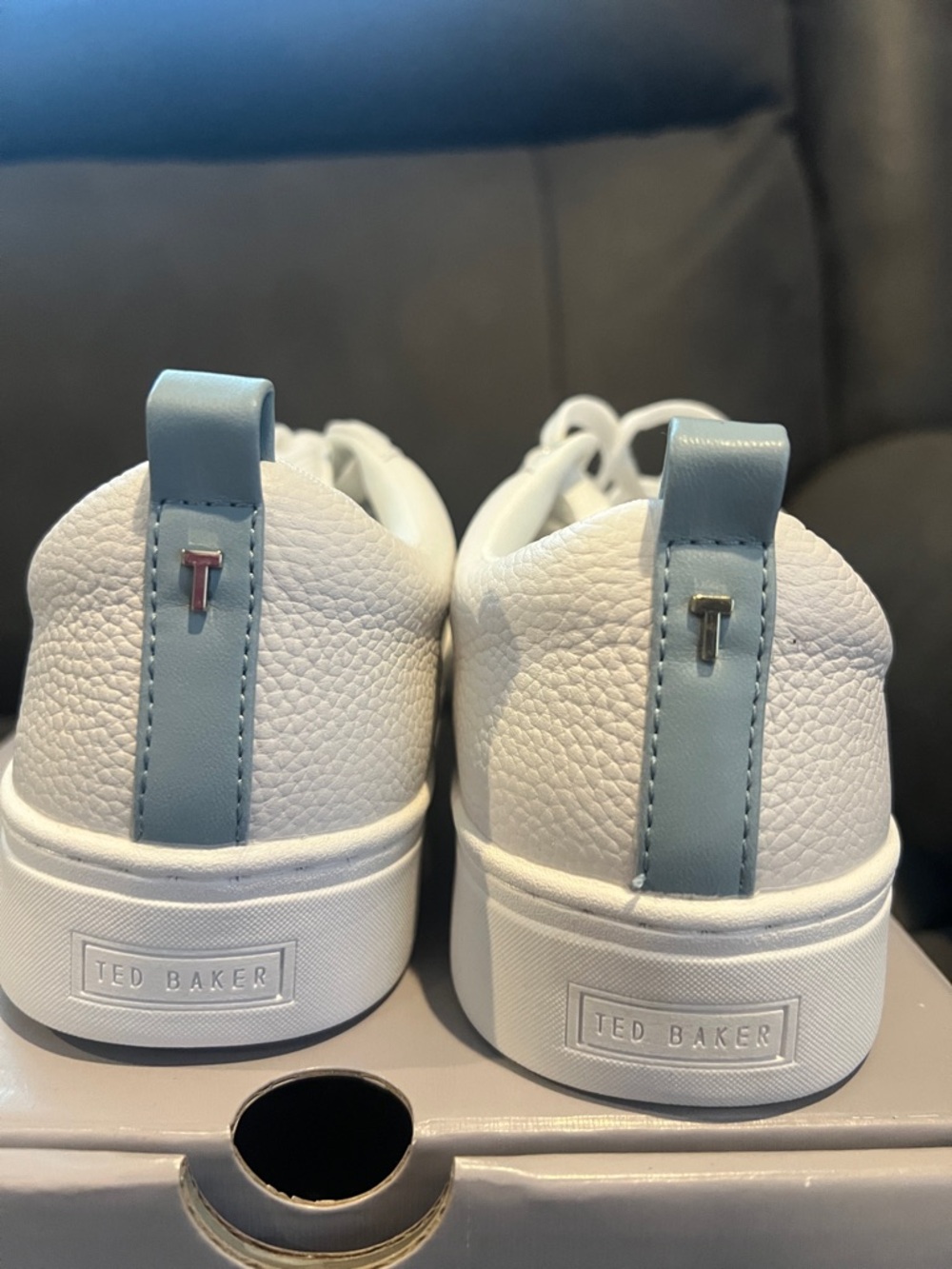 Ted Baker White Sneakers with Navy and Light Blue Stripes - Picture 4 of 4